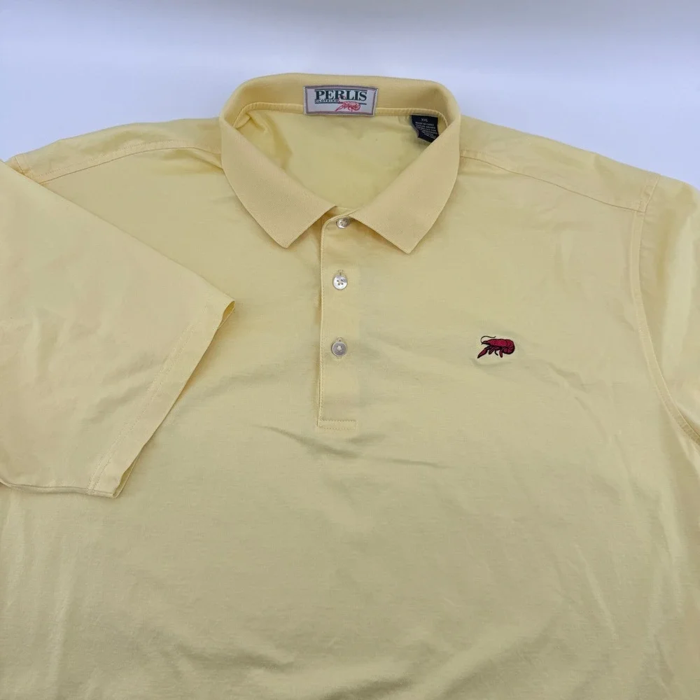 Perlis New Orleans Crawfish Polo Shirt Mens XXL Yellow Supima Mercerized Cotton - Picture 1 of 14